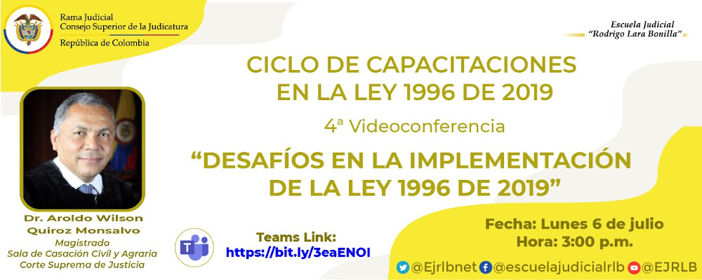CICLO DE CAPACITACIONES EN LA LEY 1996 DE 2019   4ª VIDEOCONFERENCIA  “DESAFÍOS EN LA IMPLEMENTACIÓN DE LA LEY 1996 DE 2019”