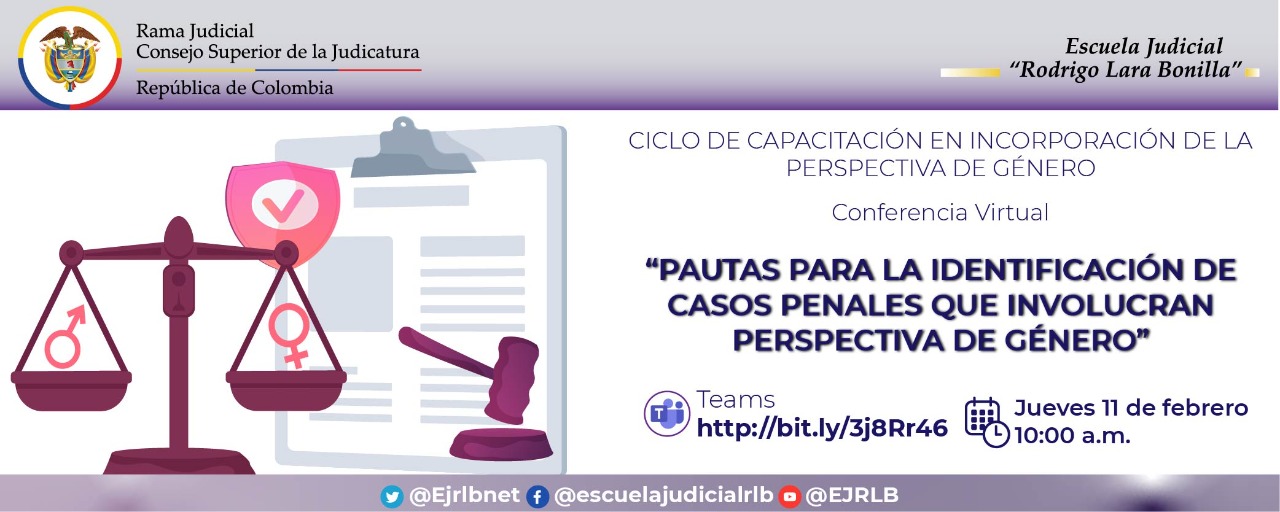 CICLO DE FORMACIÓN EN INCORPORACIÓN DE LA PERSPECTIVA DE GÉNERO 3ª CONFERENCIA VIRTUAL: "PAUTAS PARA LA IDENTIFICACIÓN DE CASOS PENALES QUE INVOLUCRAN PERSPECTIVA DE GÉNERO”