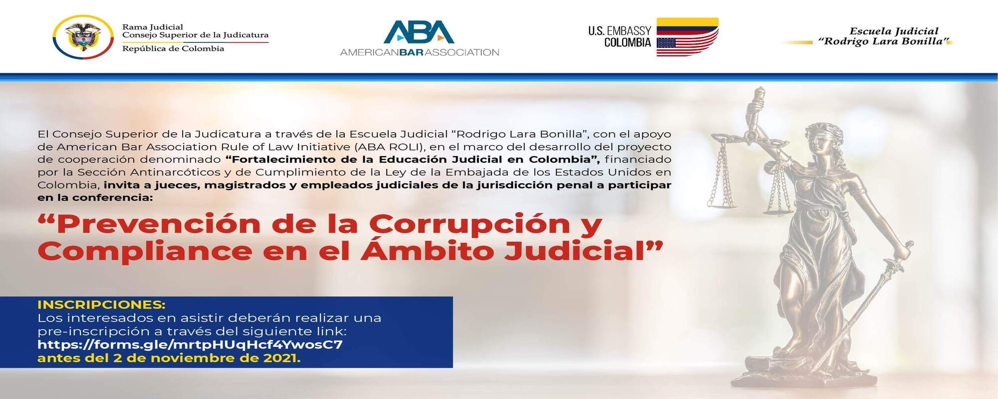 CONVOCATORIA   CONFERENCIA   PREVENCIÓN DE LA CORRUPCIÓN Y COMPLIANCE EN EL ÁMBITO JUDICIAL 