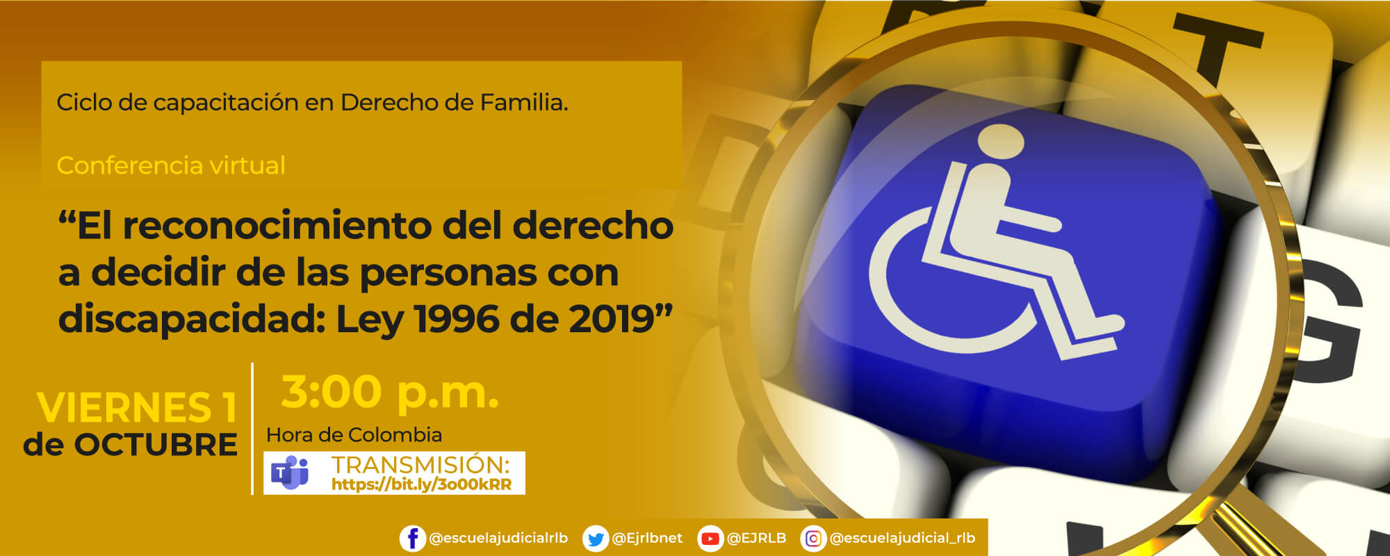 5a Conferencia Virtual: “EL RECONOCIMIENTO DEL DERECHO A DECIDIR DE LAS PERSONAS CON DISCAPACIDAD: LEY 1996 DE 2019”.