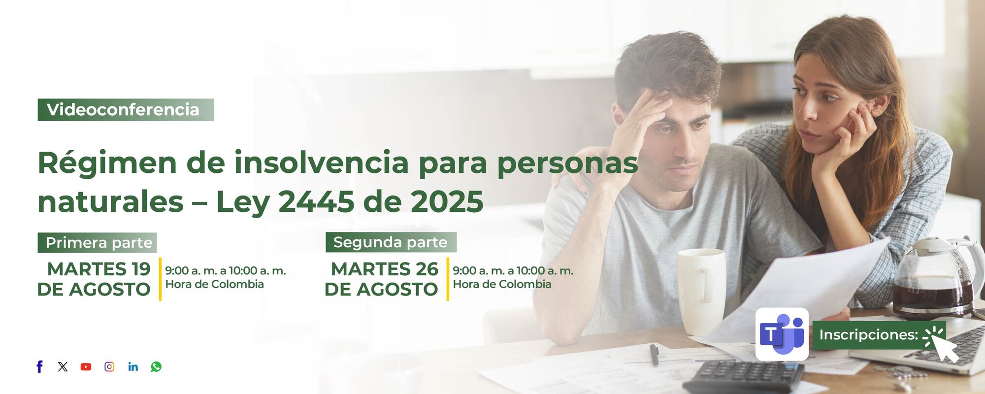 Convocatoria del ciclo de videoconferencias sobre régimen de insolvencia para personas naturales - Ley 2445 de 2025