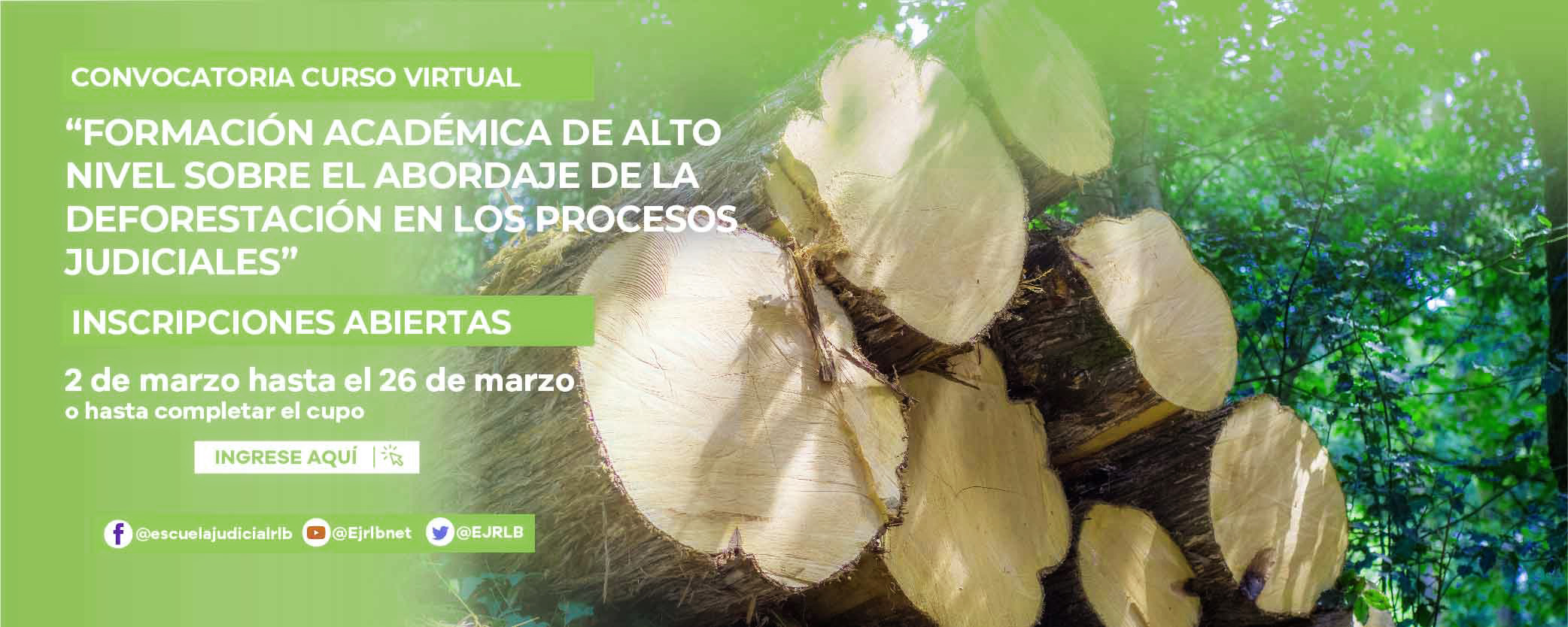 CONVOCATORIA CURSO VIRTUAL “FORMACIÓN ACADÉMICA DE ALTO NIVEL SOBRE EL ABORDAJE DE LA DEFORESTACIÓN EN LOS PROCESOS JUDICIALES”
