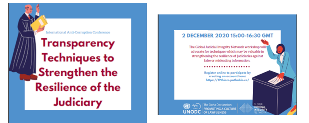 Difusión  Conferencia internacional anticorrupción  Primer Taller:  “Técnicas de transparencia para fortalecer la resiliencia del poder judicial"